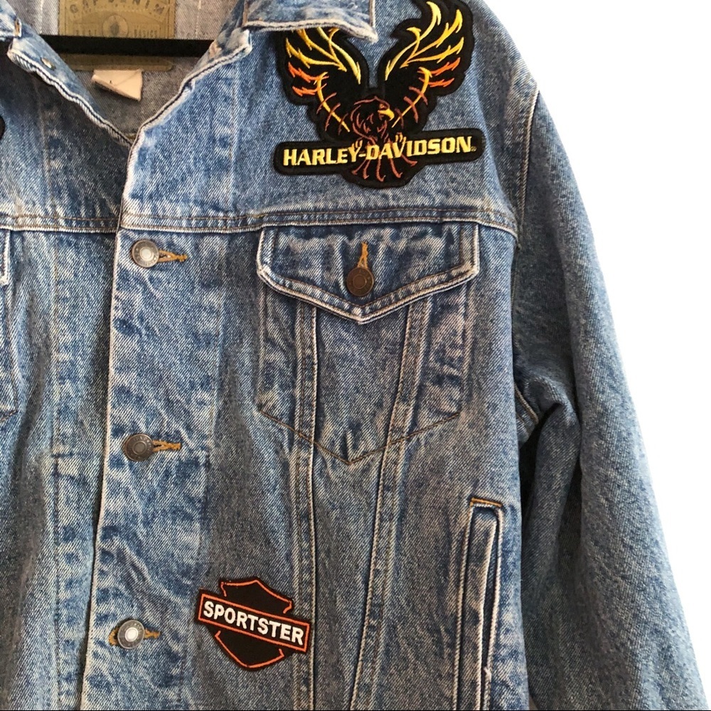 Vintage‎ Gap Denim Harley Davidson Patch Biker Jacket - Picture 3 of 9